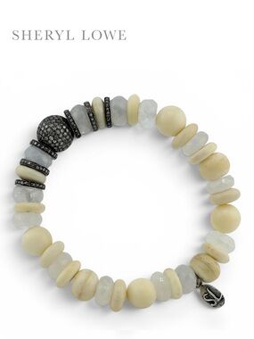 SHERYL LOWE new Moonstone Bone Diamond Beaded Bracelet